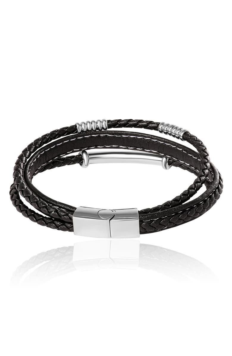 Lucky Brand Stainless Steel Triple Row Black Cord Bracelet - 8.25", Alternate, color, Black / Silver