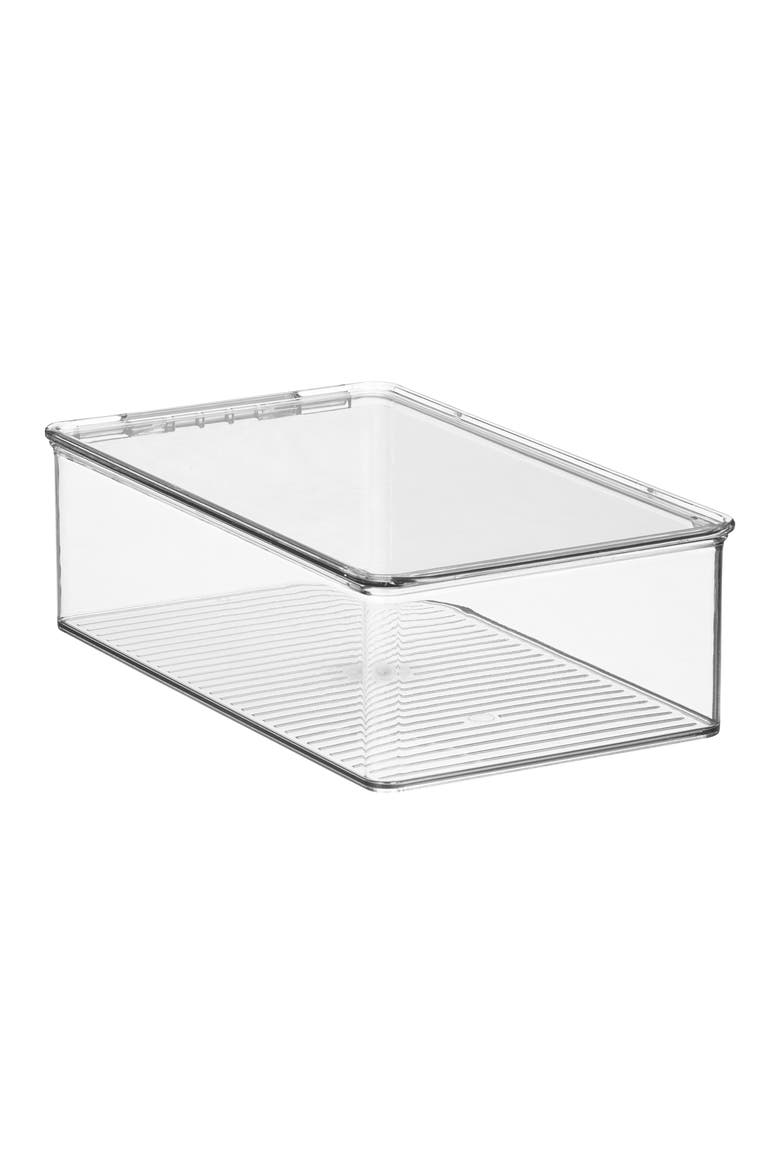 Stackable Plastic Shoe Box with Hinged-Lid for Sneakers, Sandals, and Flats, Clear, Main, color, Clear