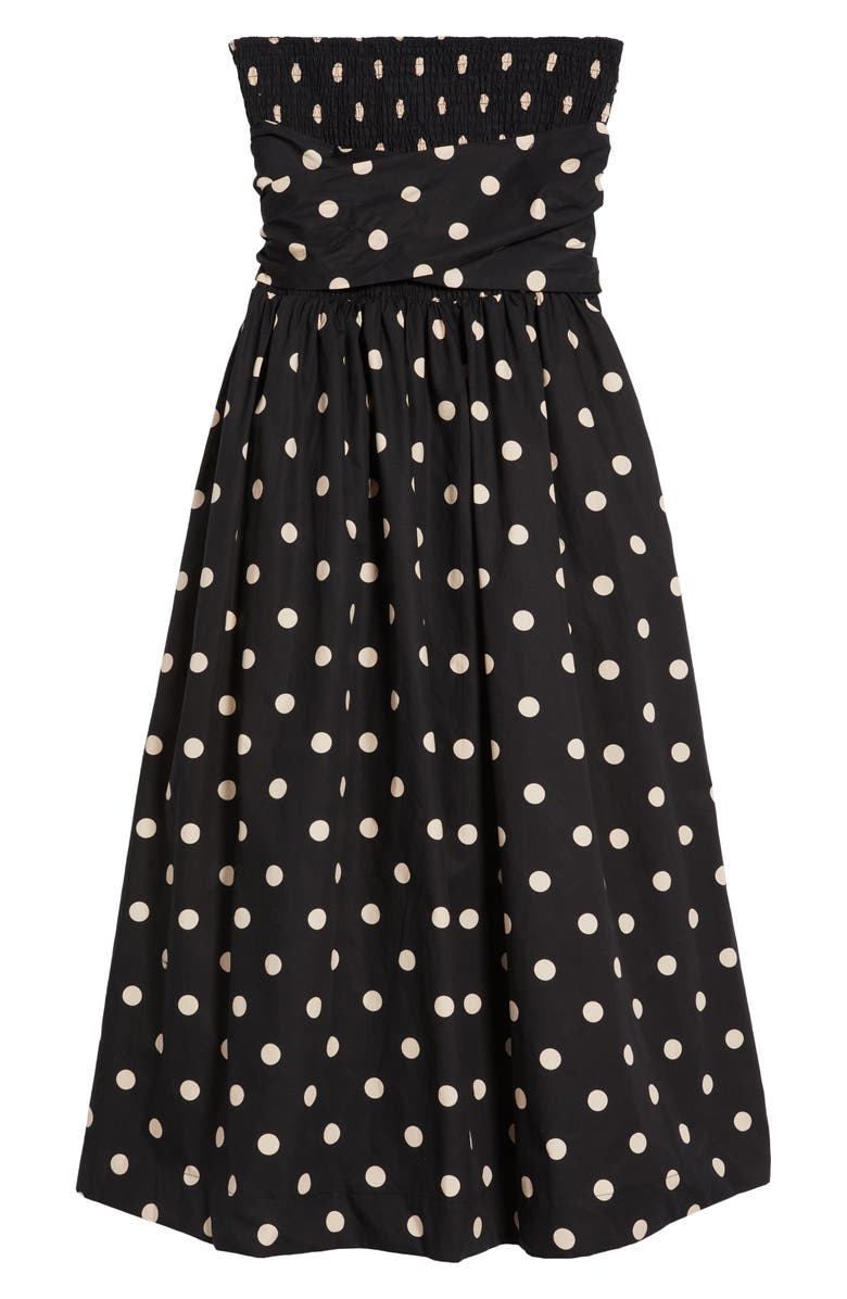 En Saison Josephine Polka Dot Strapless Cotton Midi Sundress, Alternate, color, Black Natural