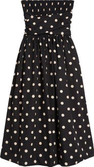 En Saison Josephine Polka Dot Strapless Cotton Midi Sundress