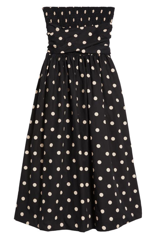 En Saison Josephine Polka Dot Strapless Cotton Midi Sundress In Black Natural