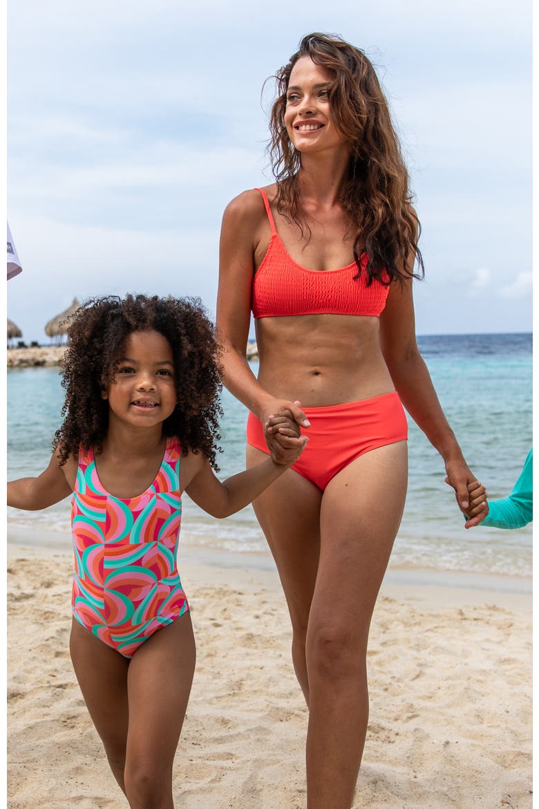 Shirred Sustainable Bikini Top, Alternate, color, Watermelon