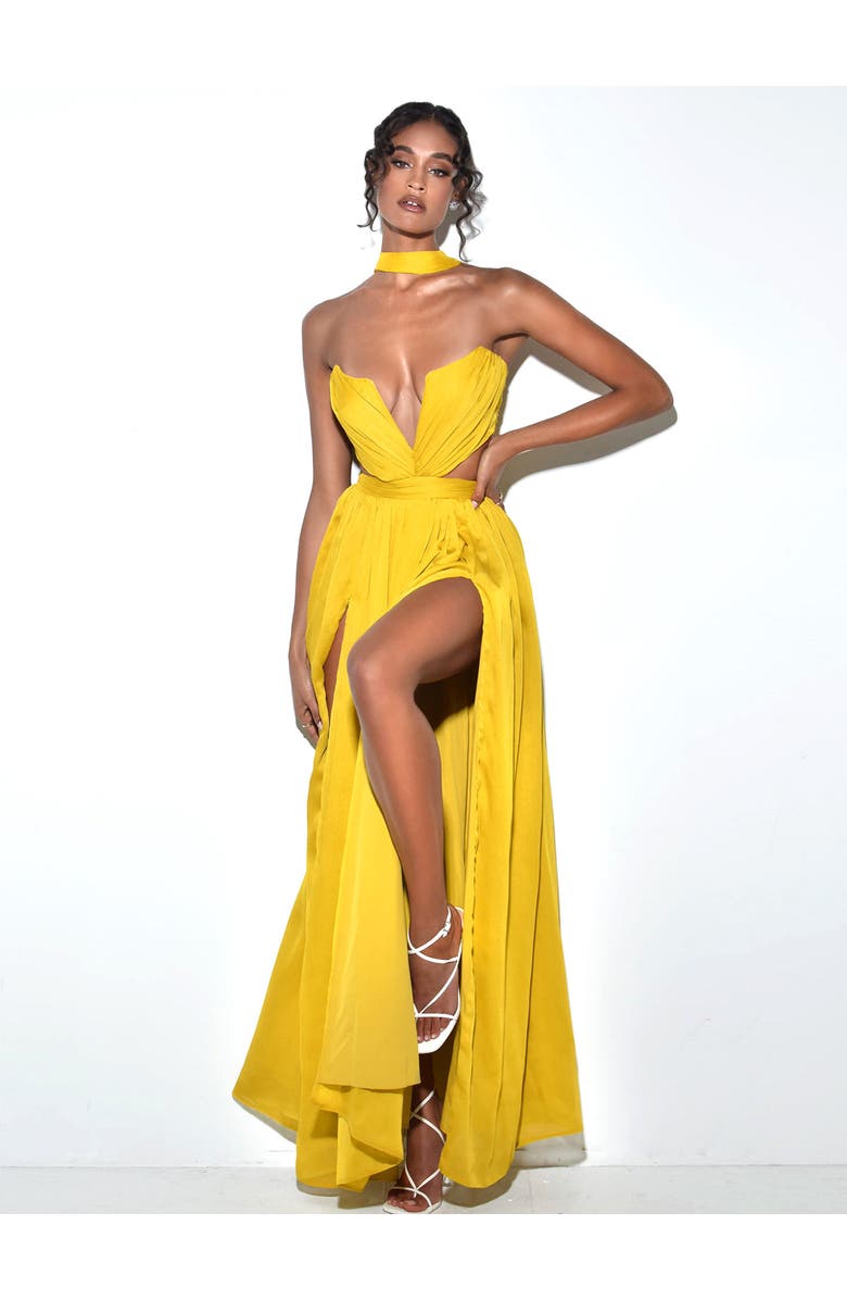 Miss Circle Xella Pleated Chiffon Maxi Dress, Alternate, color, Yellow And Ruby Pink