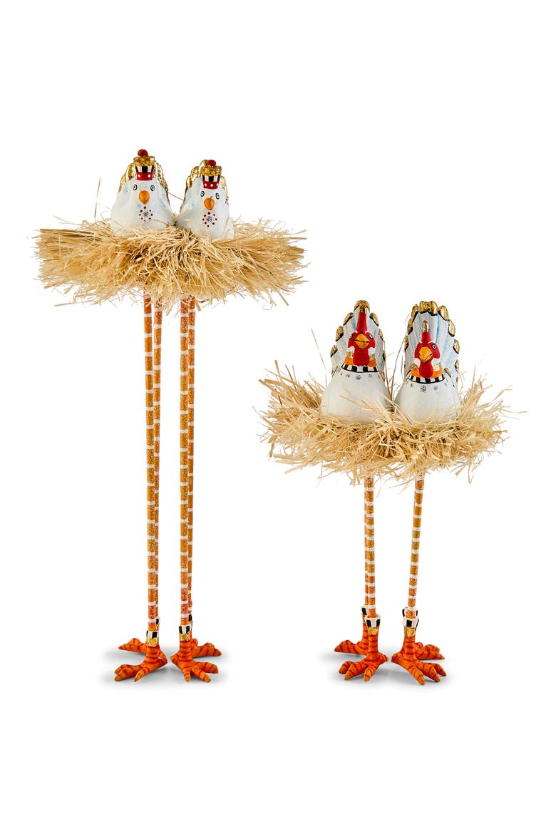 Patience Brewster Nativity Set of 2 Chicken Decorations, Main, color, BROWN