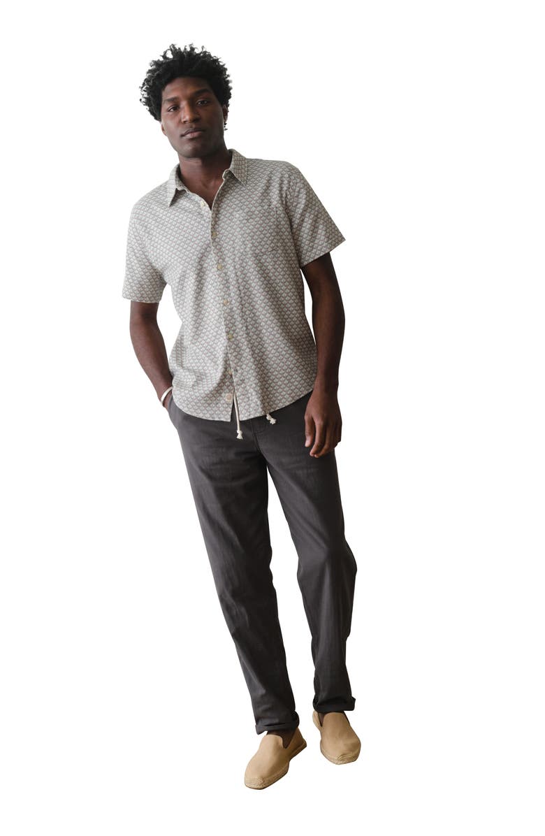 Marine Layer Classic Short Sleeve Stretch Cotton Selvage Button-Up Shirt, Alternate, color, Light Blue Agave Print