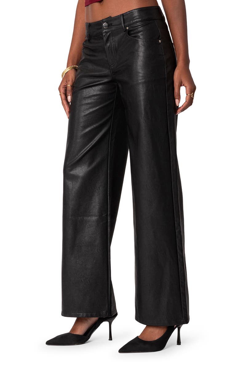 EDIKTED Straight Leg Faux Leather Jeans, Alternate, color, Black