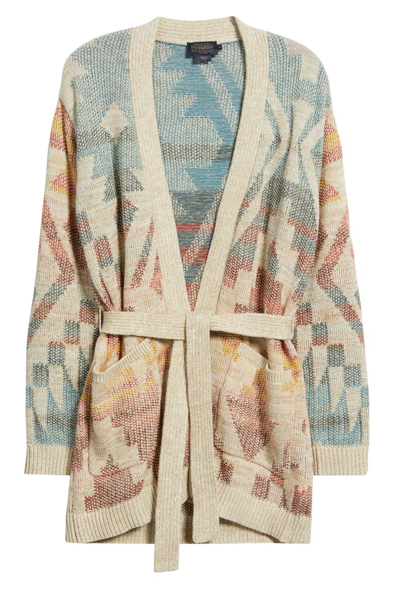 Cheyenne Jacquard Cotton Wrap Cardigan, Alternate, color, NATURAL MULTI