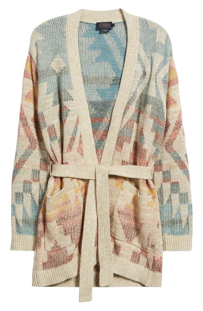 Pendleton Cheyenne Jacquard Cotton Wrap Cardigan, Main, color, Natural Multi
