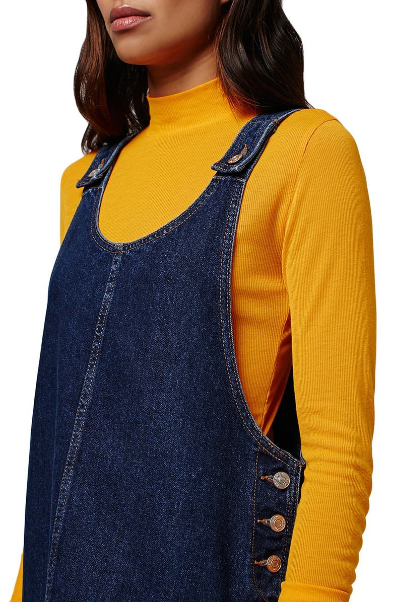 Topshop Patch Pocket Denim Pinafore Dress, Alternate, color,