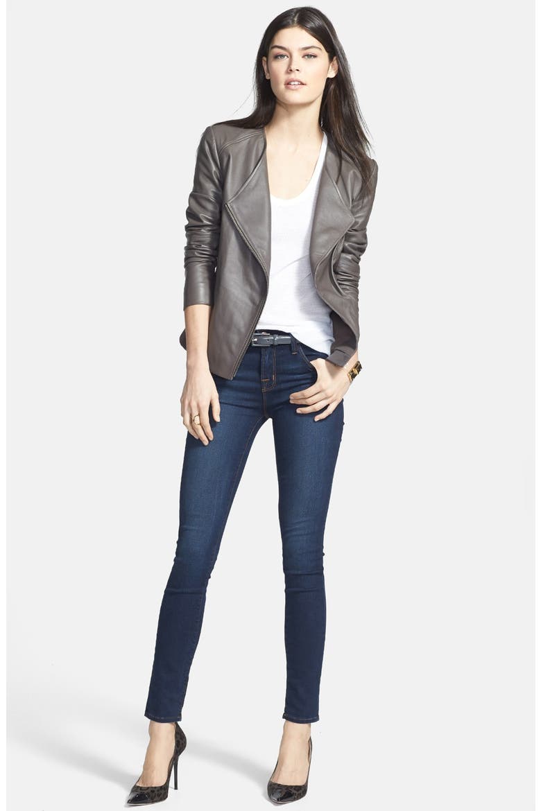Collarless Leather Jacket, Alternate, color, TAUPE- DUSK