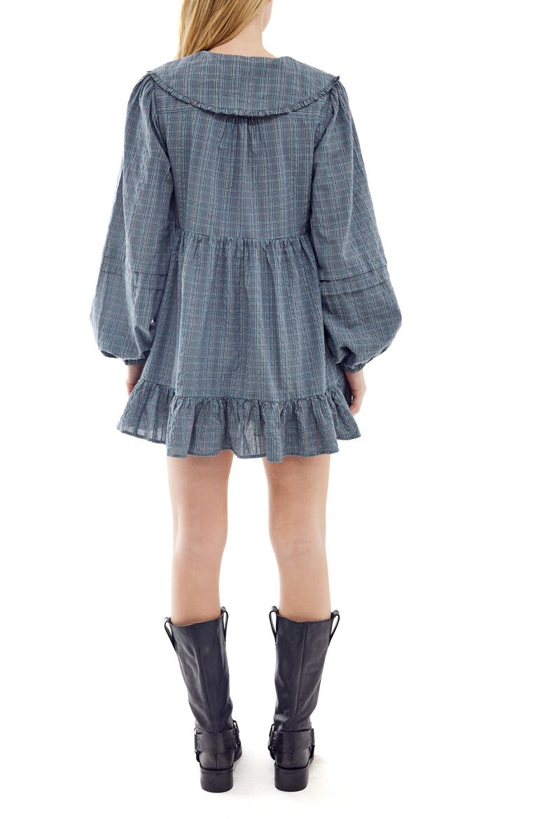 Plaid Long Sleeve Cotton Minidress, Alternate, color, BLUE