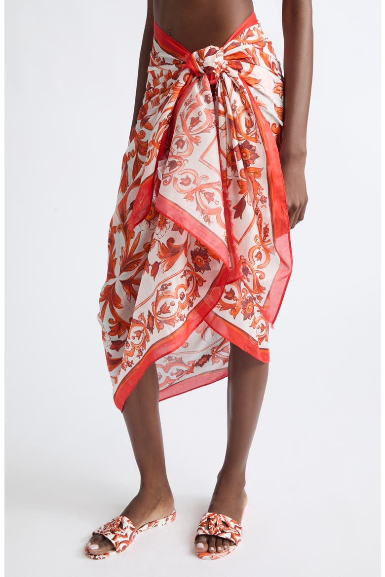 Batista Majolica Print Silk Sarong, Alternate, color, MAJOLICA ORANGE