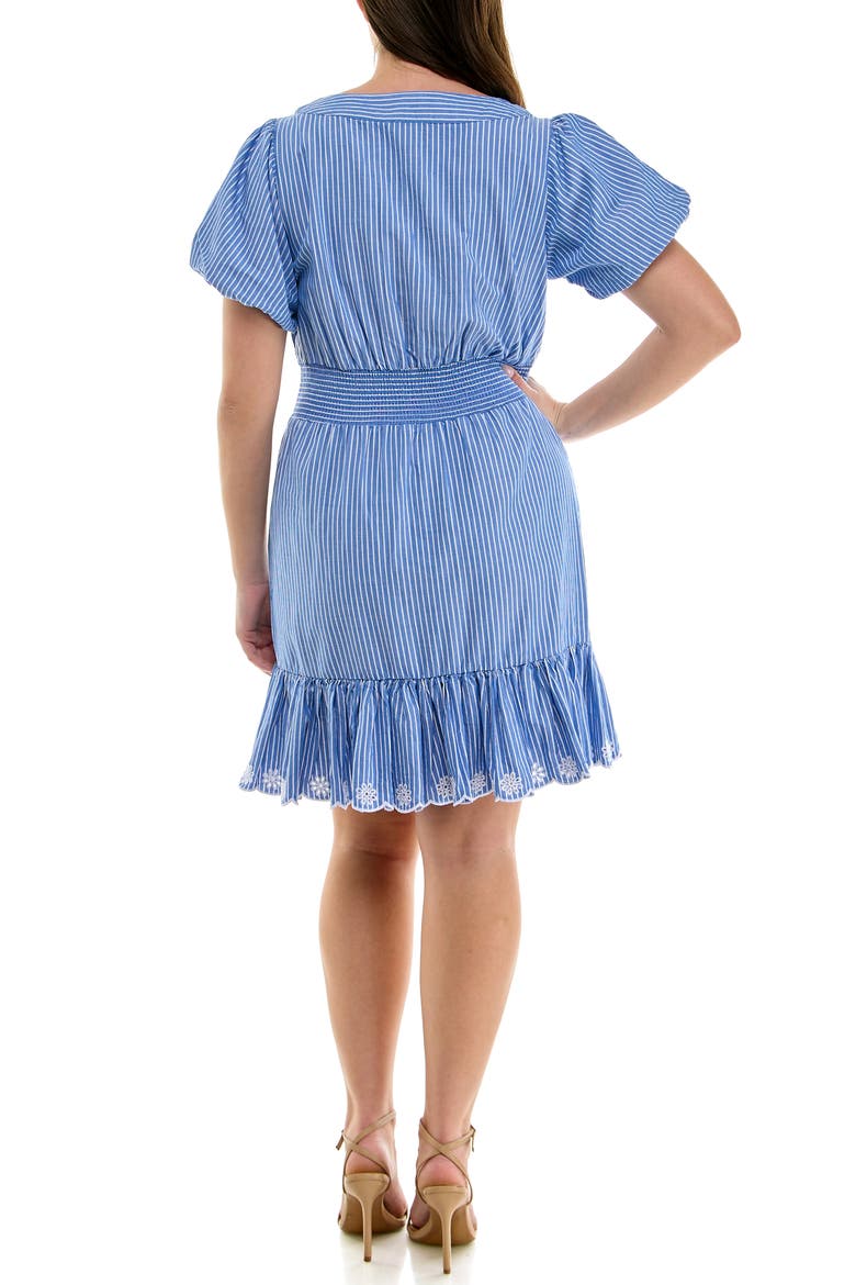 Embroidered Eyelet Puff Sleeve Cotton Dress, Alternate, color, BLUE/WHITE STRIPE