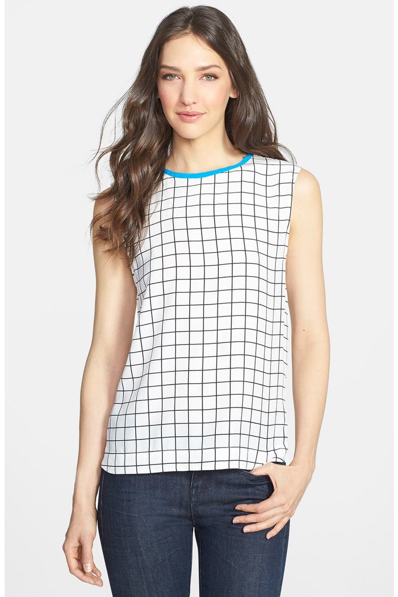 'Kyle' Mixed Print Silk Top, Main, color, WHITE-BLACK