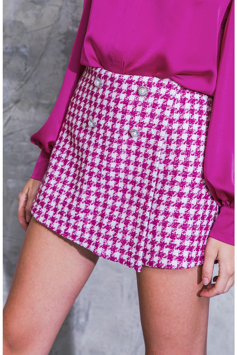 Houndstooth Woolen Skort, Alternate, color, WHITE MAGENTA