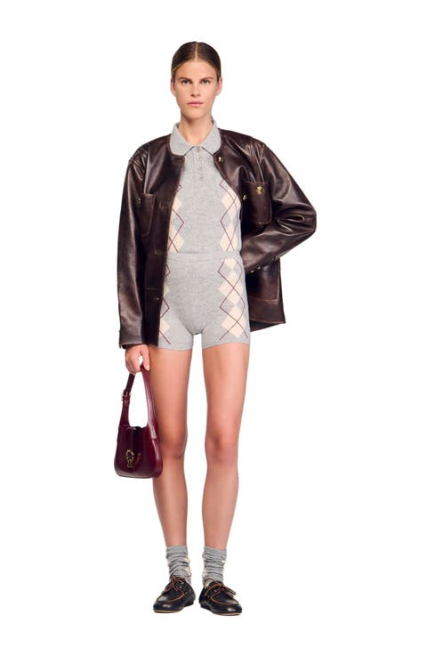 Diamond-pattern knit shorts