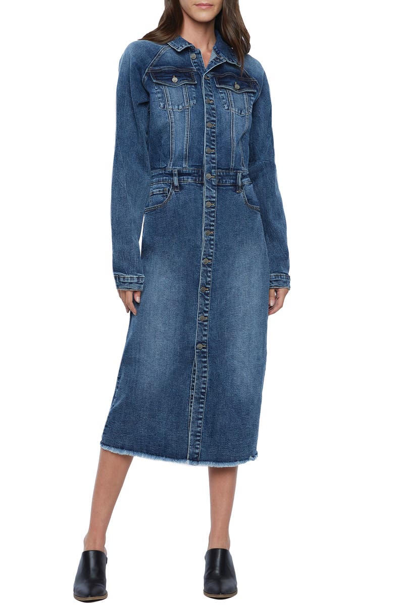Wash Lab Denim Raglan Long Sleeve Denim Shirtdress, Main, color, 