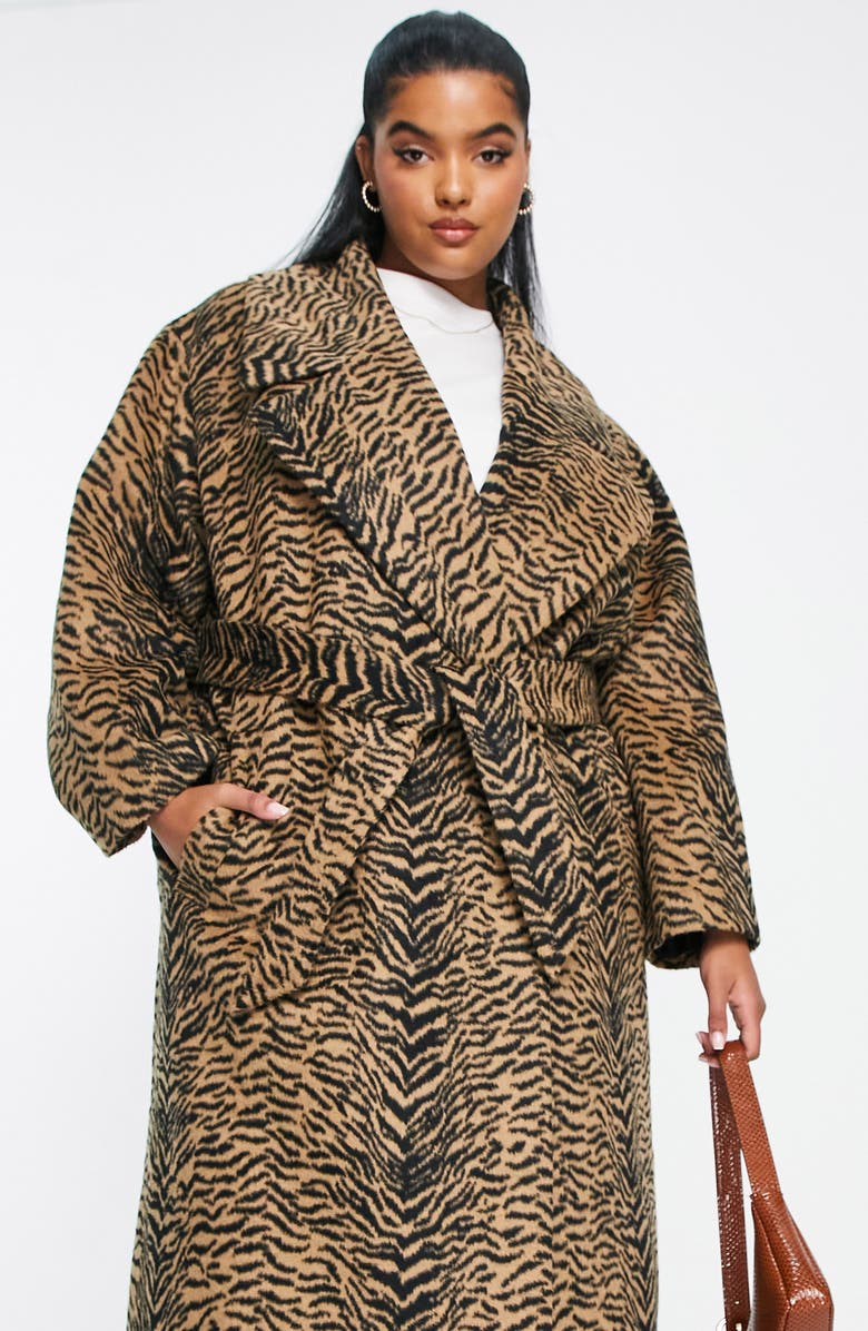 ASOS DESIGN Curve Animal Print Coat, Alternate, color, 