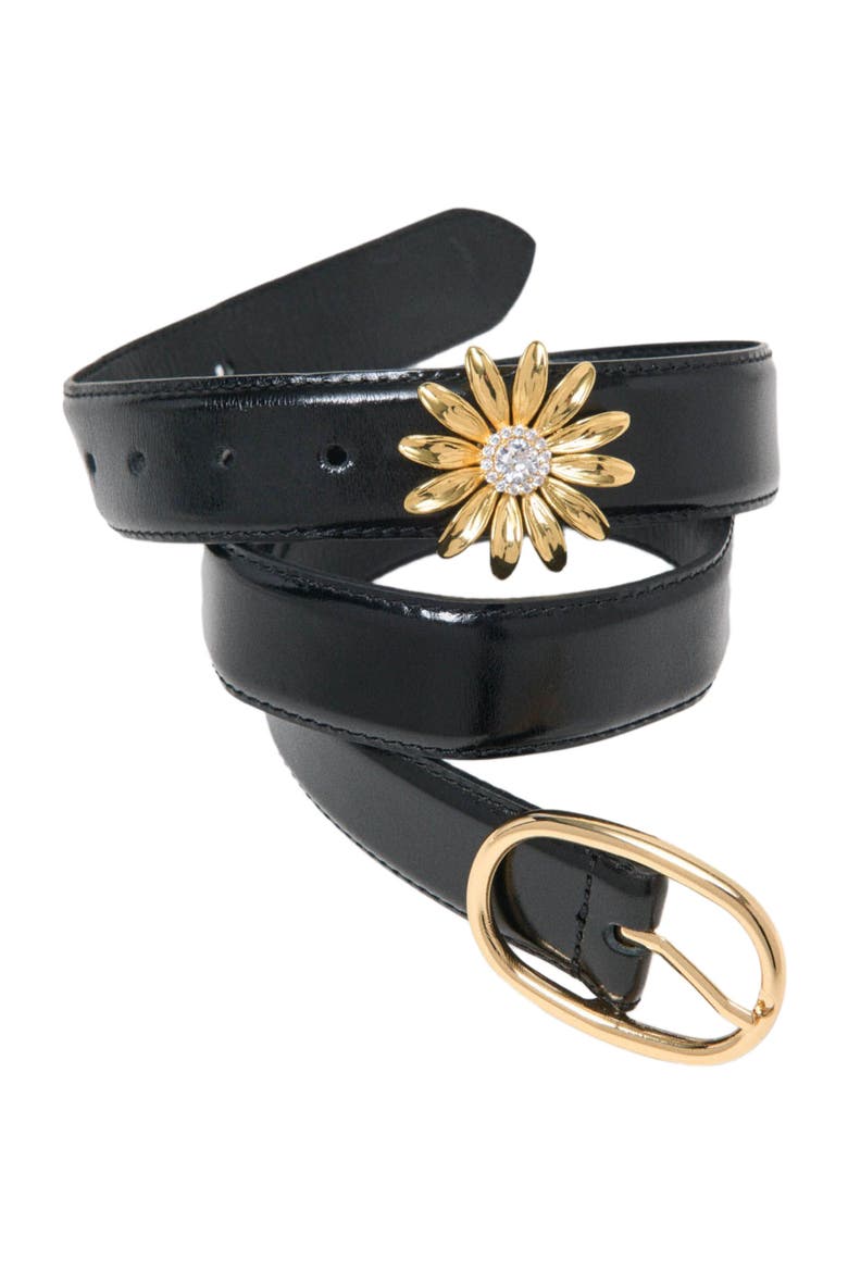 Leather belt with removable jewel, Alternate, color, Black