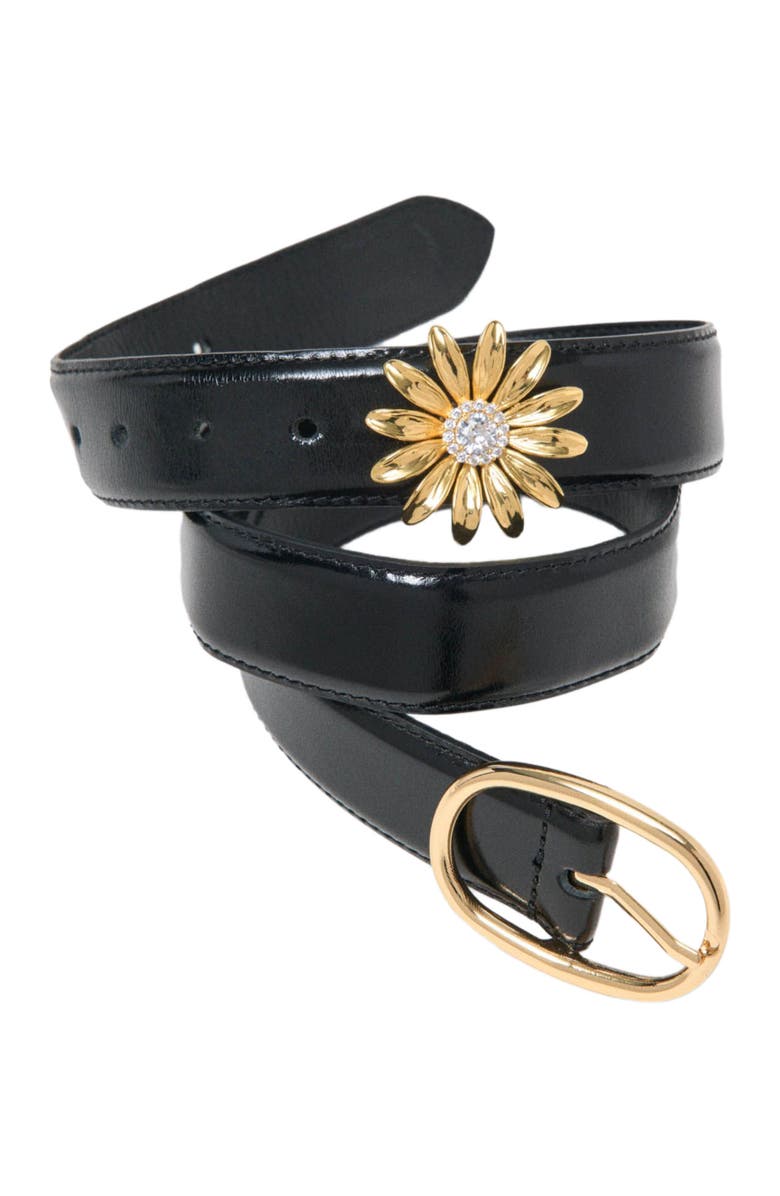 maje Leather belt with removable jewel, Alternate, color, Black