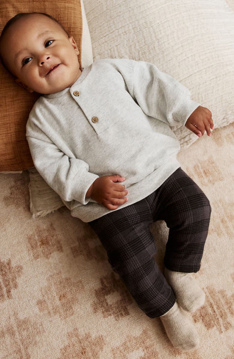 NEXT Henley Sweatshirt & Check Pants Set, Alternate, color, Grey