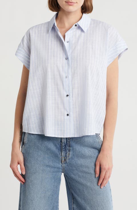 Short Sleeve Cotton Poplin Button-Up Shirt