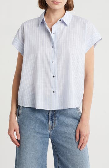 Dkny Short Sleeve Cotton Poplin Button-up Shirt
