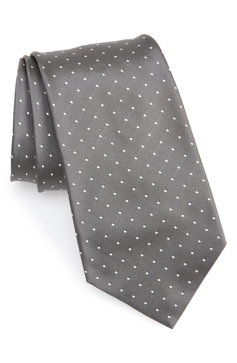 Ralph Lauren Purple Label Pin Dot Silk Peau de Soie Tie, Main, color, Grey