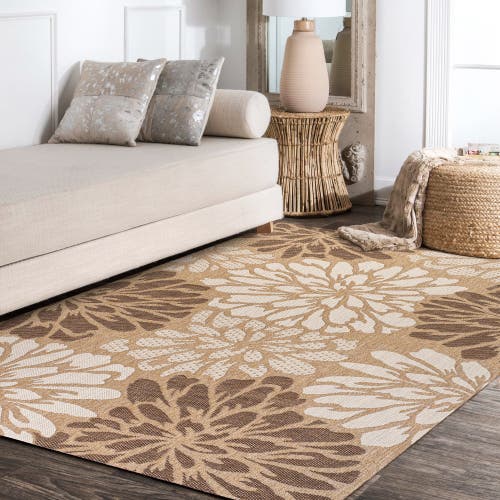 Jonathan Y Zinnia Modern Floral Textured Weave Indoor/outdoor Area Rug In Brown/cream