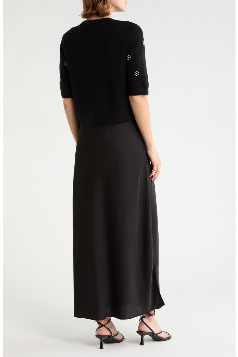 Satin Maxi Slipdress & Short Sleeve Sweater Set, Alternate, color, RICH BLACK