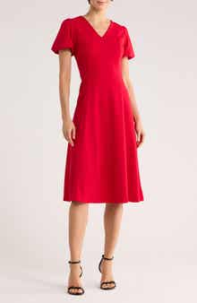 DKNY Puff Sleeve Fit & Flare Midi Dress