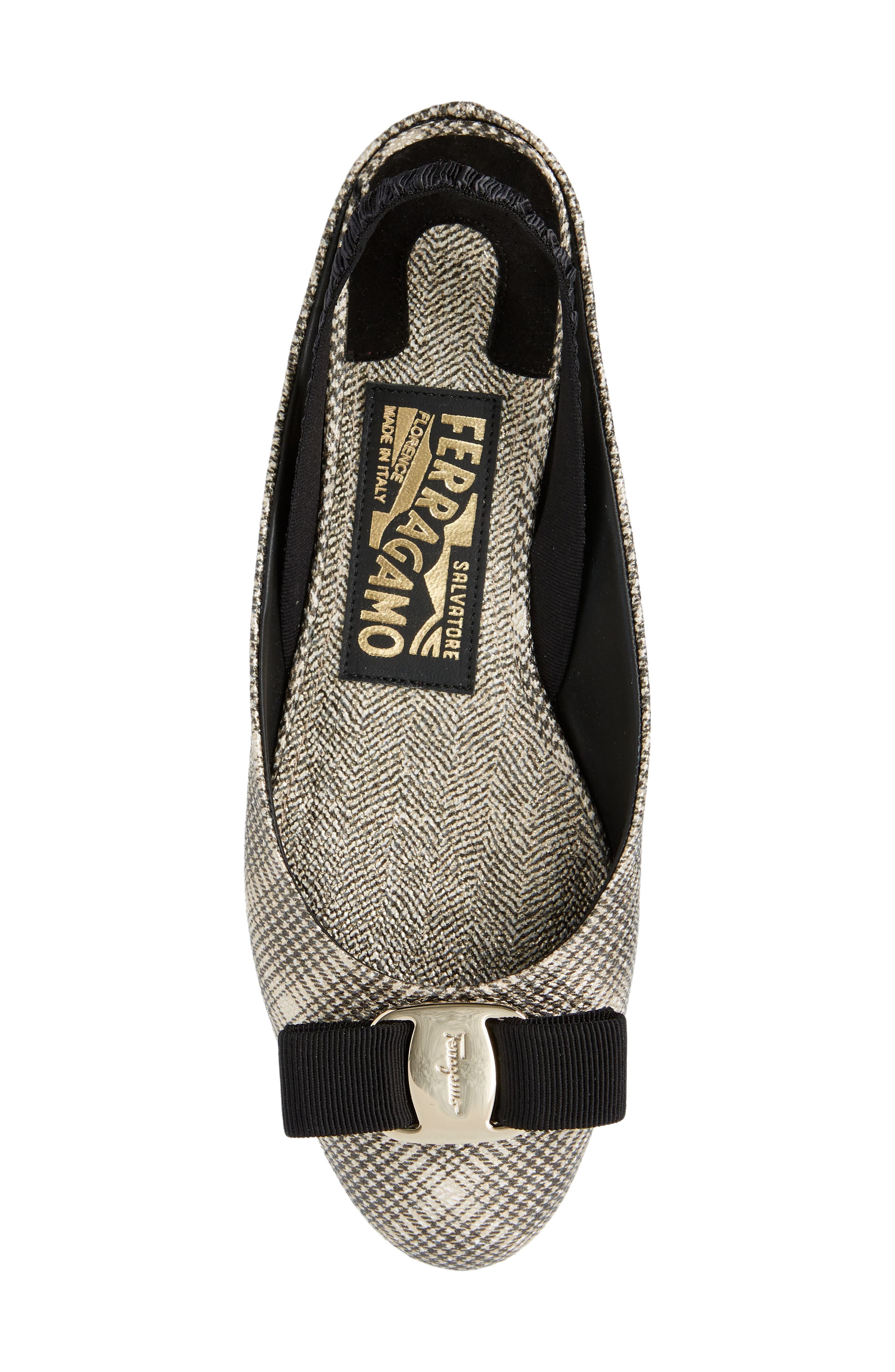 FERRAGAMO Vara Bow Houndstooth Slingback Flat, Alternate, color, 