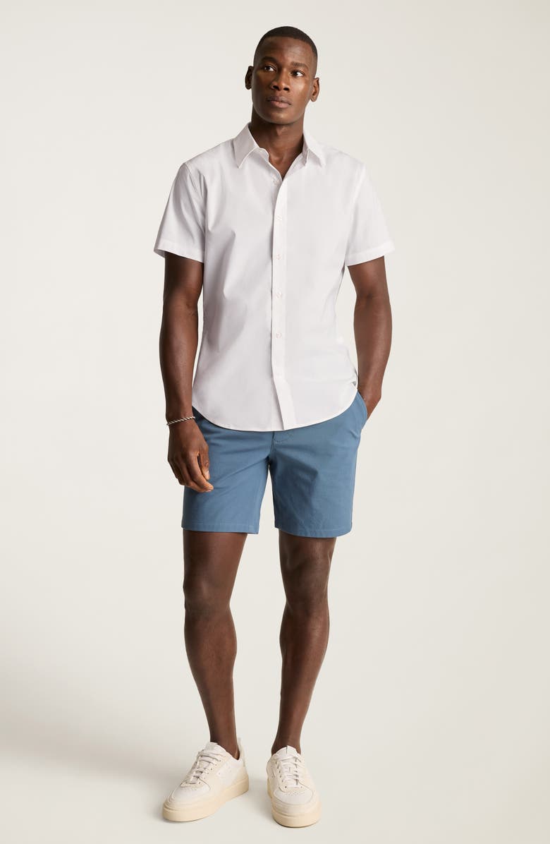 Bonobos Riviera Slim Fit Point Collar Short Sleeve Stretch Cotton Button-Up Shirt, Alternate, color, Brilliant White