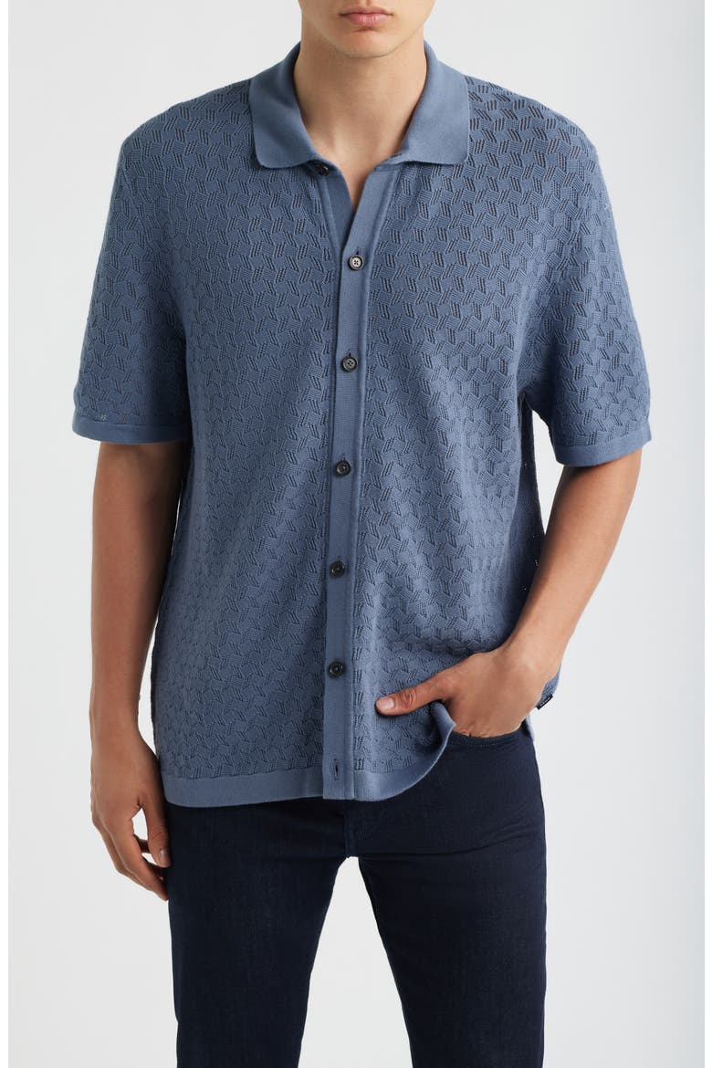Nappo Pointelle Short Sleeve Button-Up Shirt, Main, color, OPEN BLUE