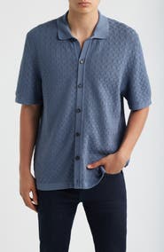 BOSS Nappo Pointelle Short Sleeve Button-Up Shirt