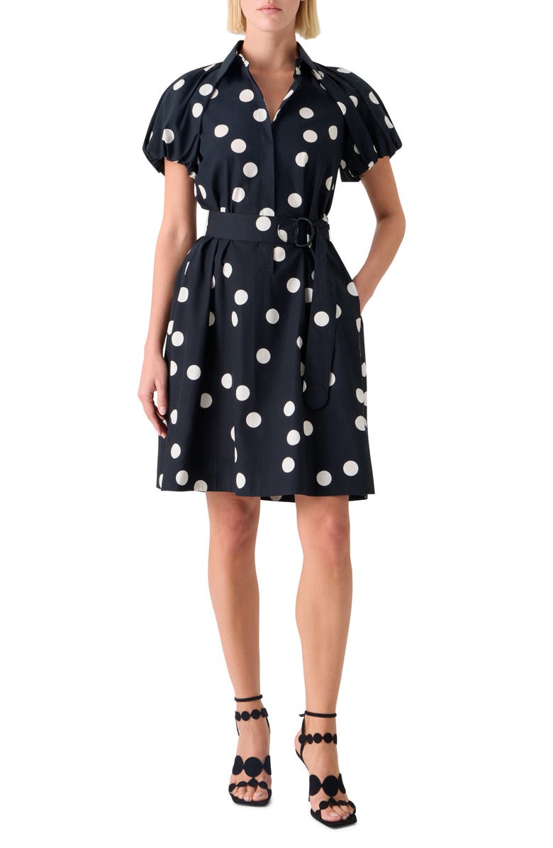 Akris punto Polka Dot Belted Cotton Poplin Shirtdress, Main, color, Black-Cream