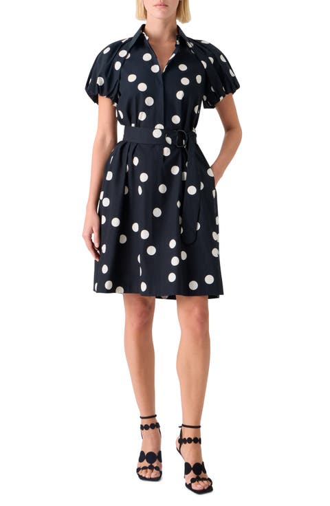 Polka Dot Belted Cotton Poplin Shirtdress