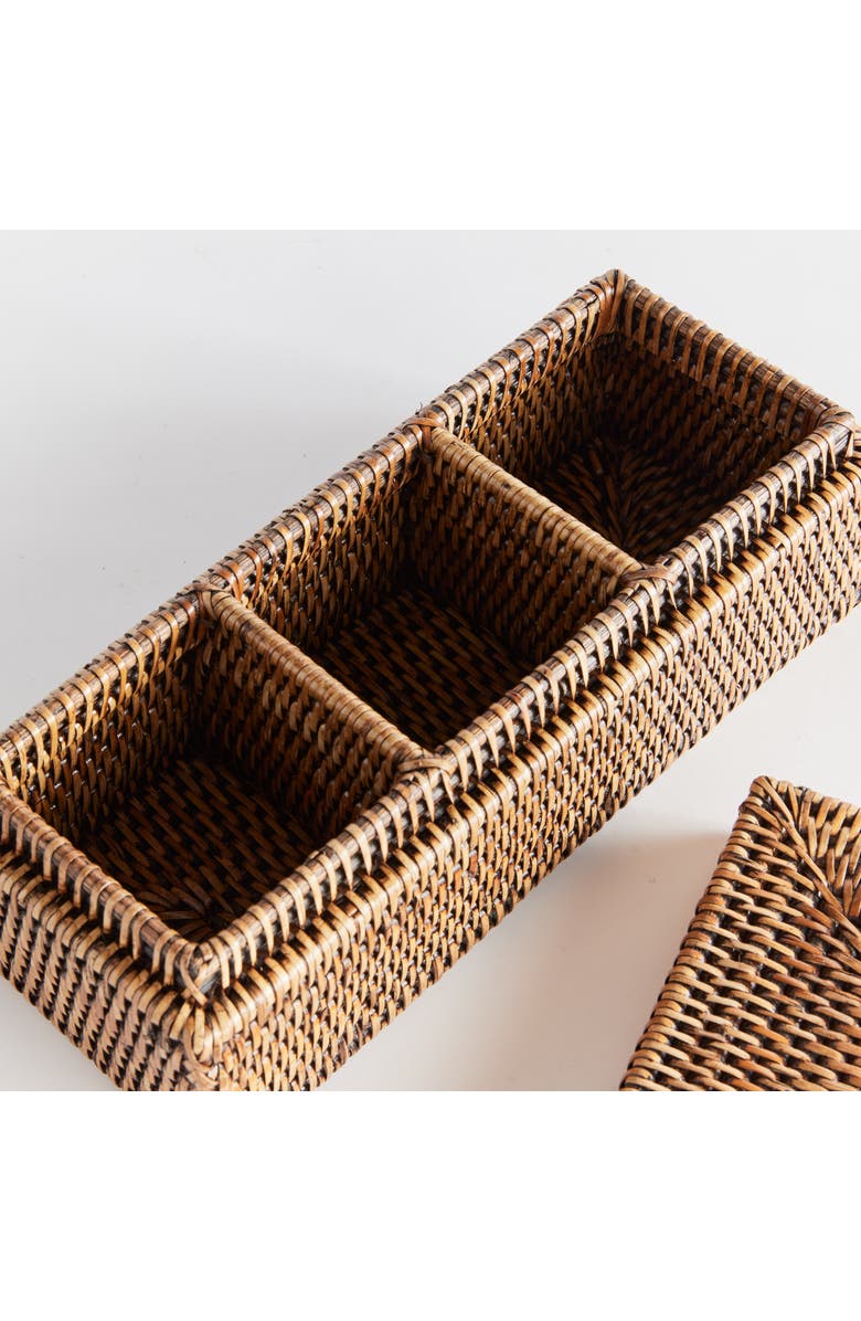 Napa Home & Garden Burma Rattan 3-Compartment Lidded Box, Alternate, color, Brown