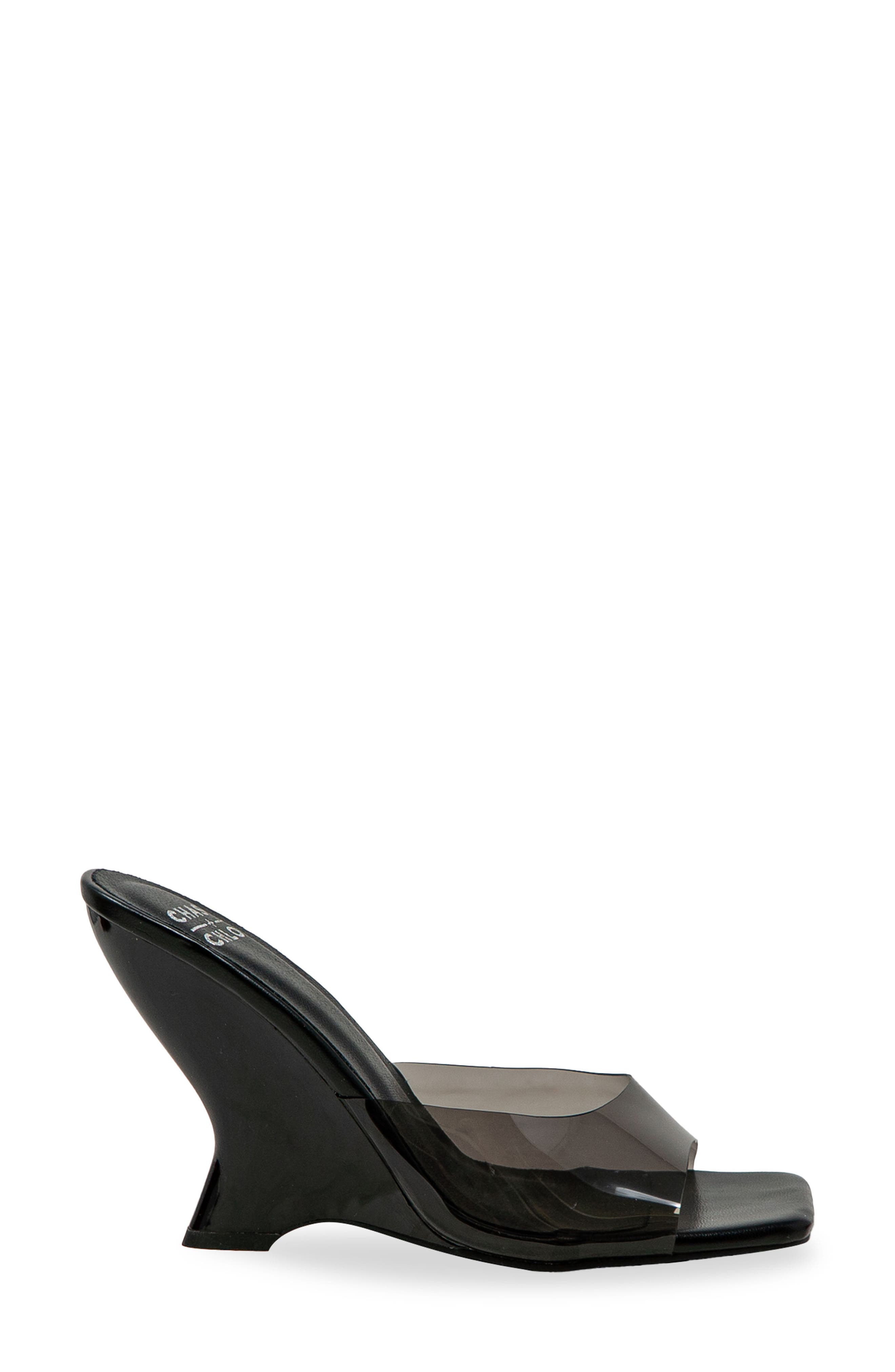 CHASE AND CHLOE Alia Clear Strap Wedge Sandal, Alternate, color, Clear Black