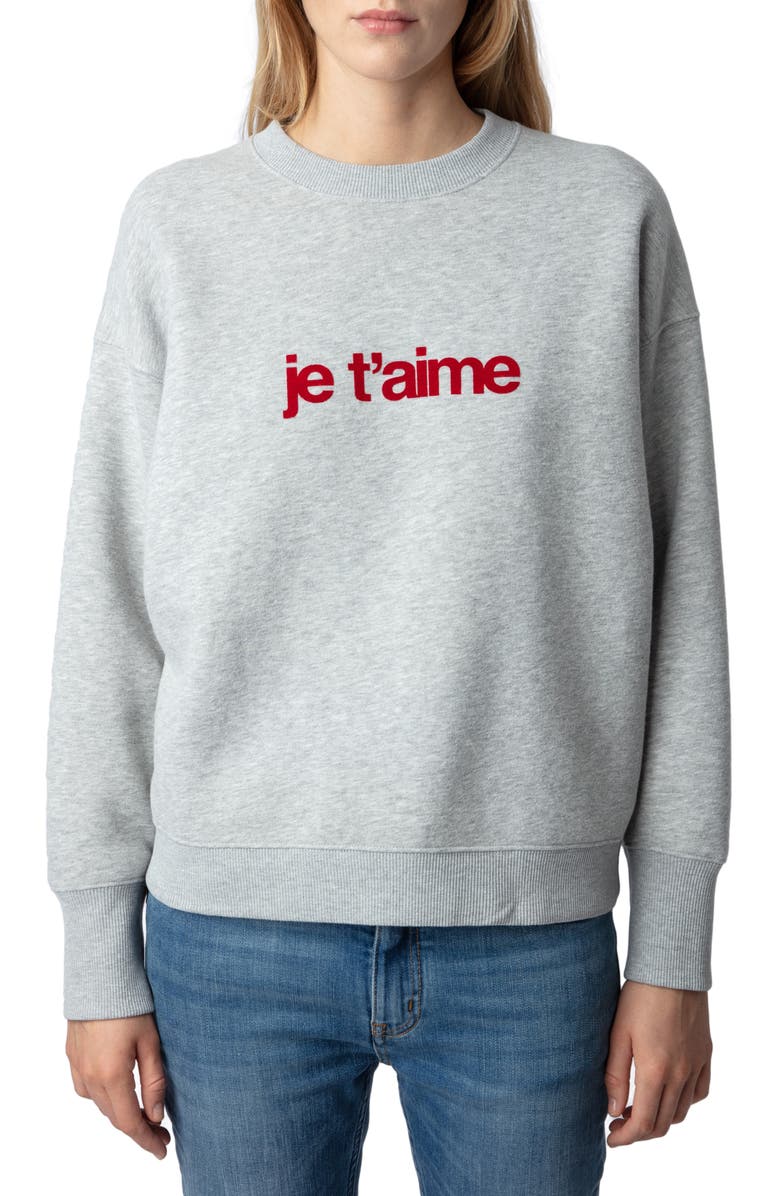 Zadig & Voltaire Oscar Je T'Aime Organic Cotton Blend Sweatshirt, Main, color, 