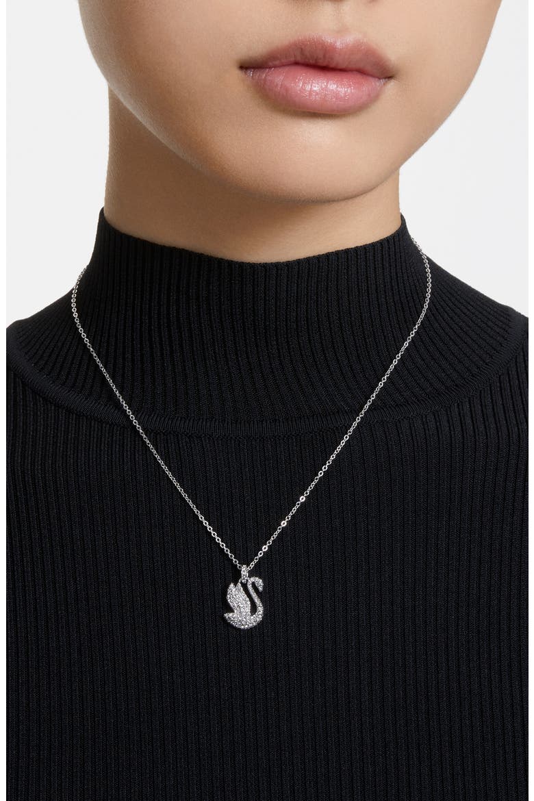 Swan Crystal Pendant Necklace, Alternate, color, WHITE/ SILVER