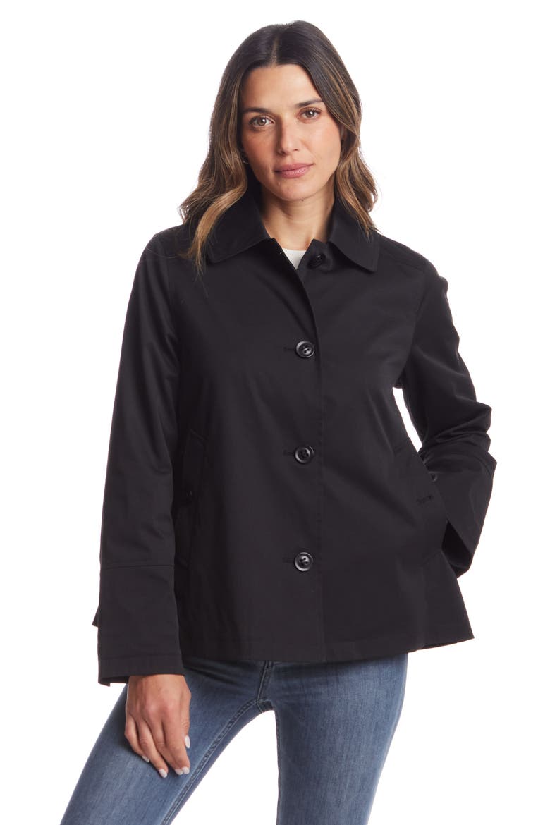 Button Front Water Resistant Raincoat, Alternate, color, BLACK