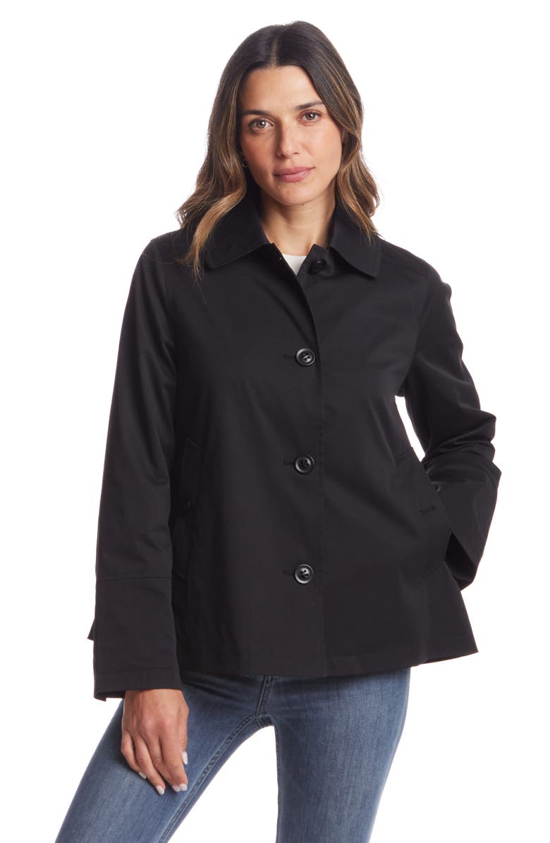 Gallery Button Front Water Resistant Raincoat, Alternate, color, Black