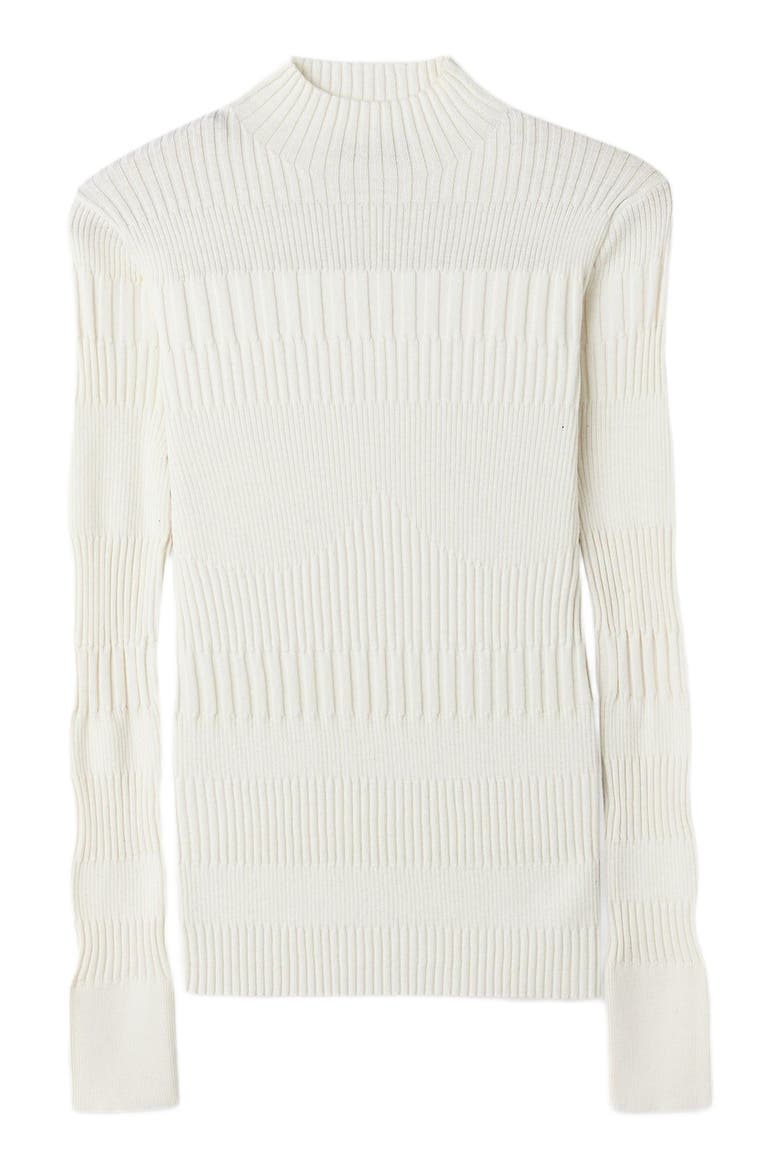 High-neck Ribbed Cotton Silk Cashmere Blend Sweater, Alternate, color, whisper white