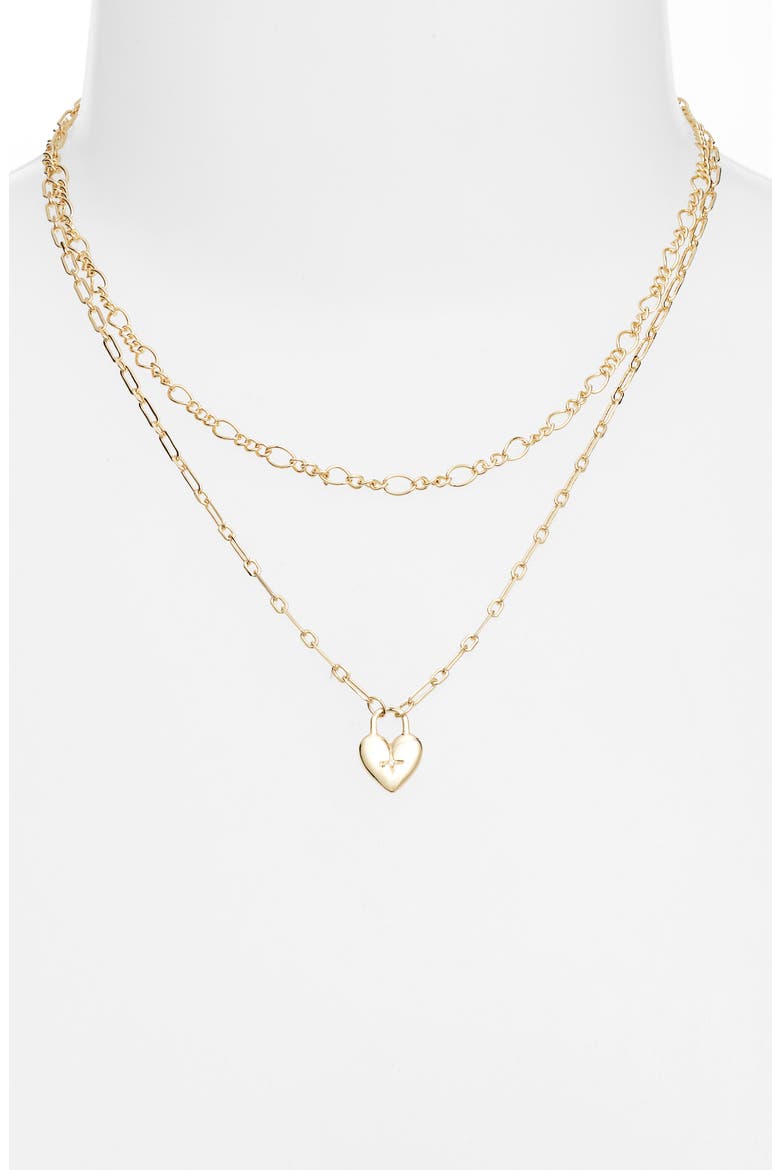 Gift Boxed Pavé Cubic Zirconia Heart Pendant Demi Fine Two-Row Necklace, Alternate, color, GOLD