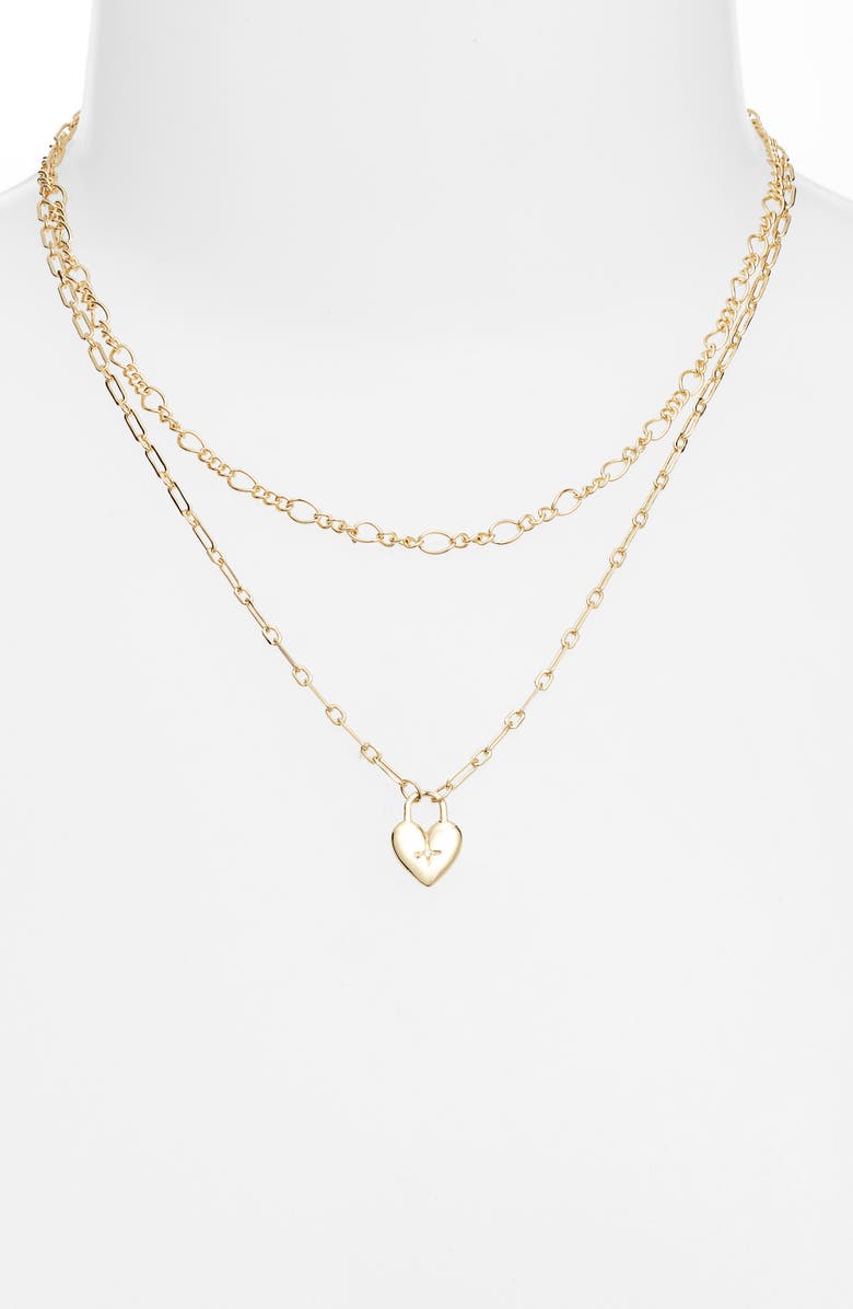 Chelsea28 Pavé Cubic Zirconia Heart Pendant Demi Fine Two-Row Necklace, Alternate, color, Gold