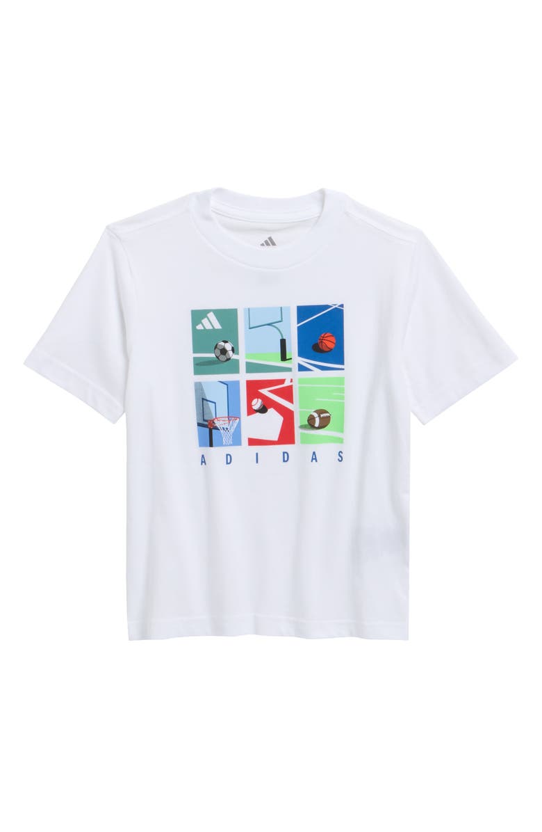 adidas Kids' Box Logo Cotton Graphic T-Shirt, Main, color, White