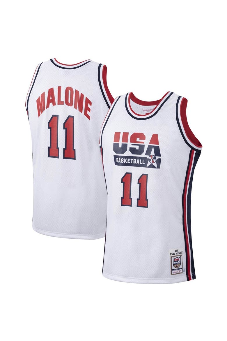 Men's Mitchell & Ness Karl Malone White USA Basketball 1992 Authentic Jersey, Main, color, White