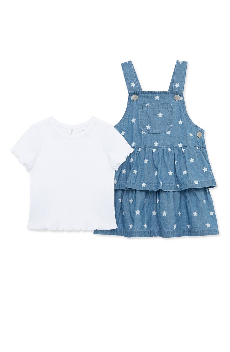 Little Me Star Print Chambray Jumper & T-Shirt Set, Main, color, 