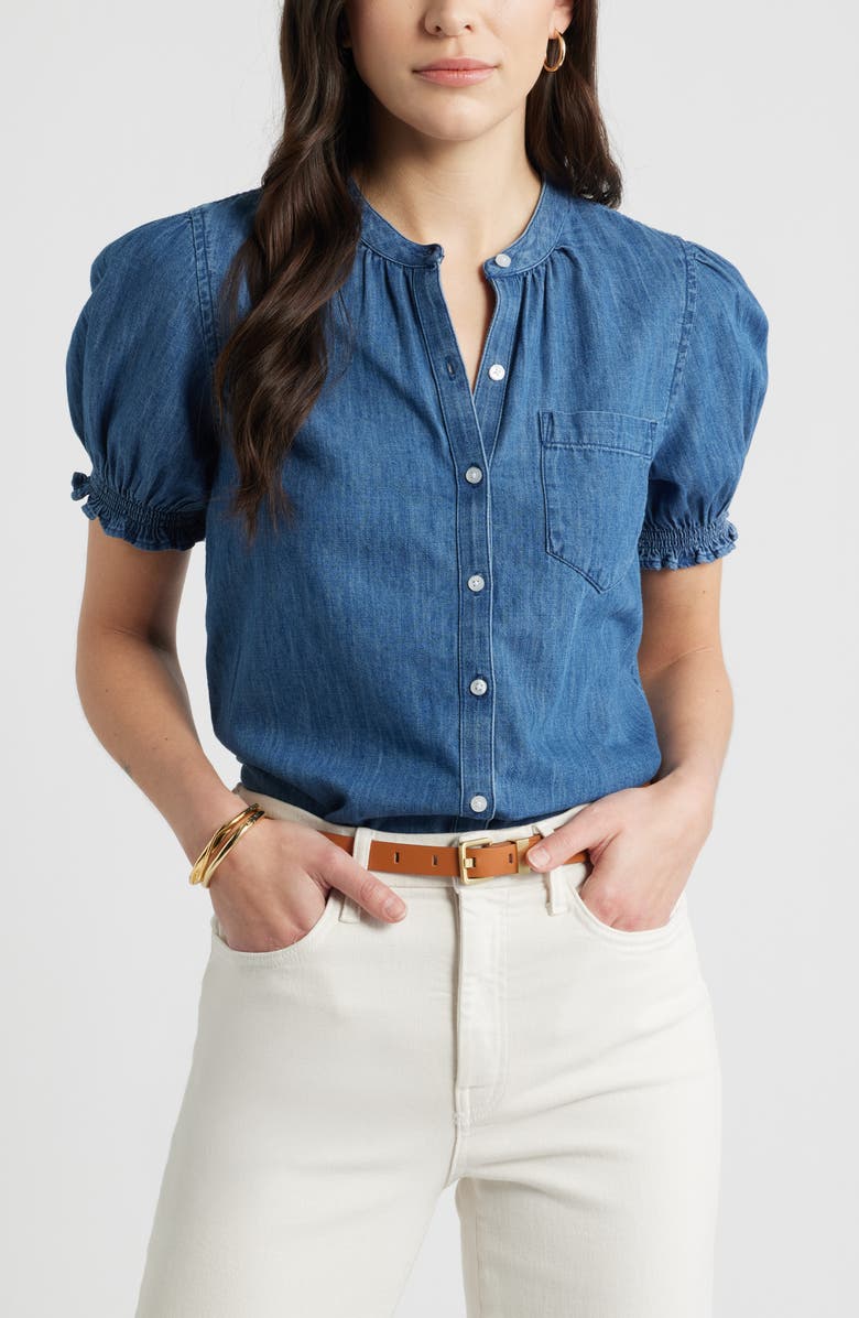 Caslon<sup>®</sup> Chambray Button-Up Shirt, Main, color, Dark Wash